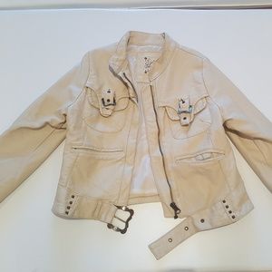 Zara Girls Cream Leather Jacket with great detail